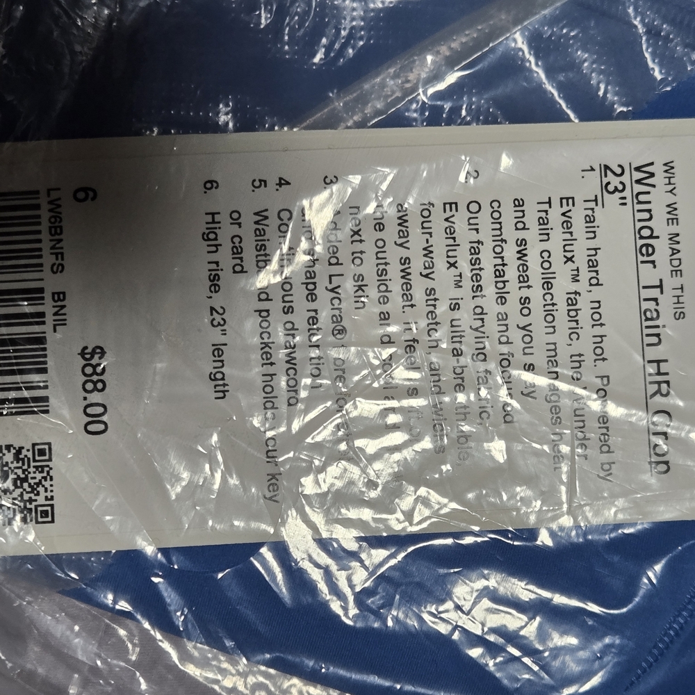Lululemon Blue Wunder Train HR Crop Leggings, Size 8, NWT